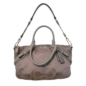 Coach Madison Sophia Dotted Op Art Satchel Gray CC Jacquard Leather Shoulder Bag